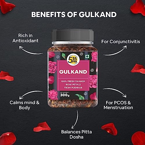 5:15PM Gulkand 300gm | Premium Rose Petal Jam | Sun Cooked Damask Rose Gulkand| 100% Natural & Pure |Fresh Rose Petals Jam -300g