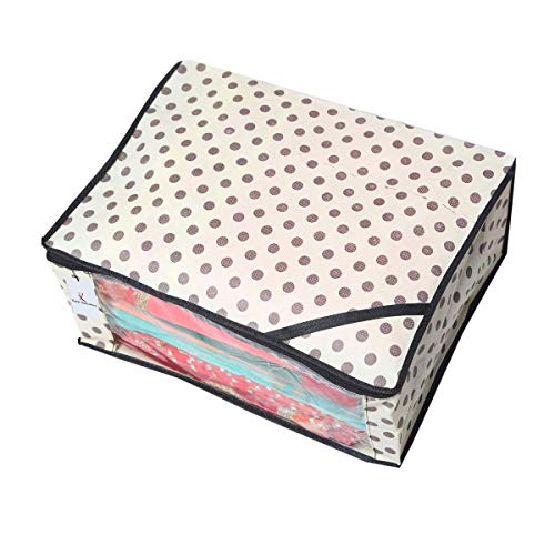 Kuber Industries� Polka Dots Designer Saree Cover/Regular Cloth Bag/Wardrobe Organiser Set of 9 Pcs (Ivory)