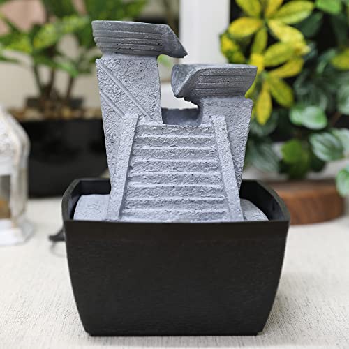 HomeTown Impression Two Bowls Polyresin Water Fountain 13X17Cm in Grey Colour