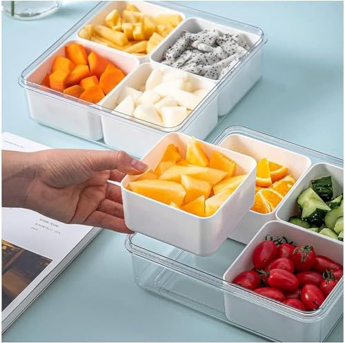 Bissell Storage Serving Trays for Divided Veggie Tray with Lid Sealed Sectioned Snack Serving Platter Storage with 4 Compartments Snackle Box (White)