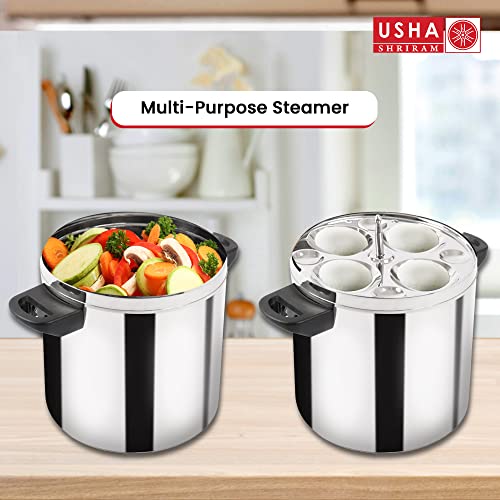 USHA SHRIRAM Stainless Steel Idli Cooker | Induction & Gas Friendly Base | Idly Maker | Idli Stand | Thate Idli Maker | Idly Cooker (6 Plate (Round) Idli Cooker)