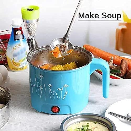 THEODORE Electric 1.8 Litre Mini Cooker Kettle with Glass Lid Base Concealed Base Cooking Pot Noodle Maker Egg Boiler hot Pot Vegetable and Rice & Pasta PorridgeTravel Cookers and Steamer, Blue