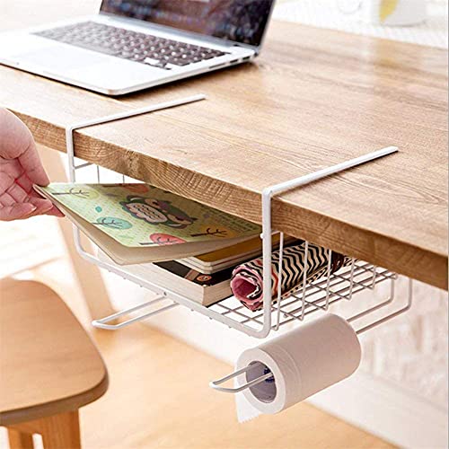 Bianco 12" Multifunctional Storage Basket Kitchen Storage Rack Under Cabinet Storage Shelf Basket Wire Rack Organizer Storage (White, Pack of 1)