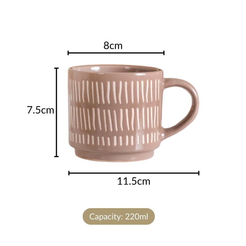 Nestasia Stackable Ceramic Cups Set of 4 (220 ml) | Microwave & Dishwasher Safe Tea & Coffee Mugs with Glossy Finish | Ideal for Gifting (Beige)