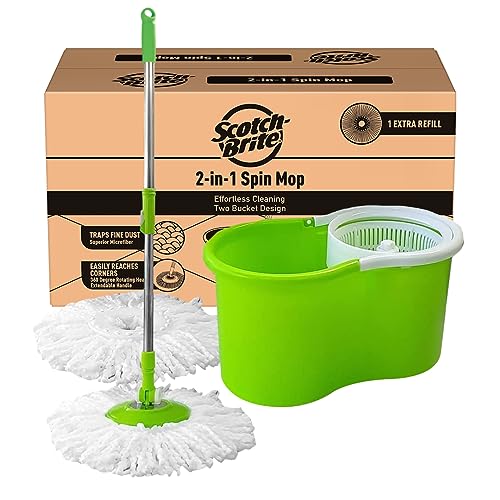 Scotch-Brite 2-in-1 Bucket Spin Mop (Green, 2 Refills), 4 Pcs