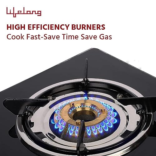 Lifelong LLGS912 Automatic Ignition 2 Burner Gas Stove with 6mm Toughened Glass Top, Automatic Ignition (Doorstep Service, 1 Year Warranty, Black) - Auto Ignition