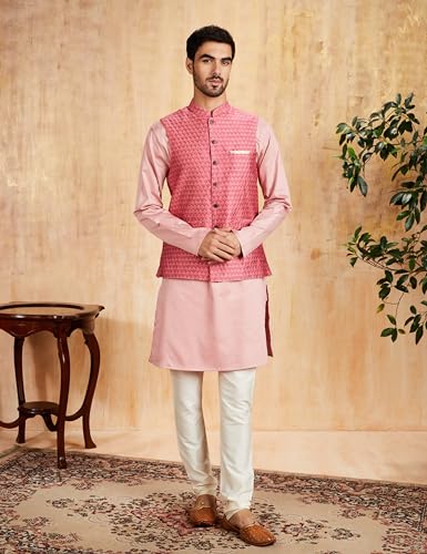 Amazon Brand - Symbol Men's Nehru Jacket with Band Collar & Button Closure (SY-A22-MNA-JTK-01_L.Pink_M)