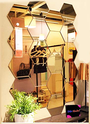 Bikri Kendra - Hexagon 20 Golden mirror stickers for wall, hexagon mirror wall stickers, acrylic mirror wall decor sticker, hexagonal mirror wall sticker, wall mirror stickers, wall stickers for hall room, bed room, Kitchen (Gold)
