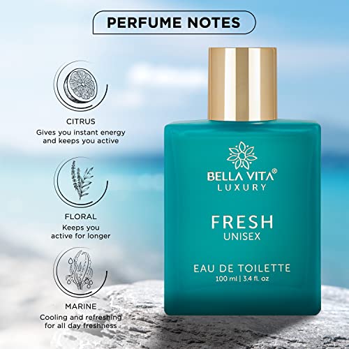 Bella Vita Luxury FRESH Eau De Toilette Unisex Perfume For Men & Women with Bergamot, Orris Lavender & Ylang Ylang | EDT Long Lasting Fragrance For All Occasions, 100 ML