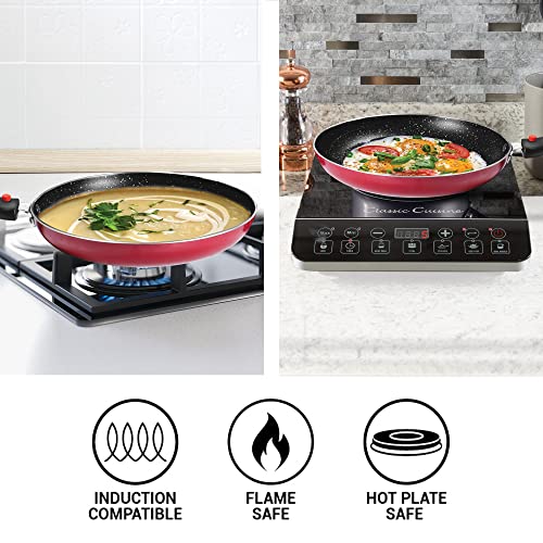 Milton Pro Cook Kitchen Pride Plus Set of 5 (Fry pan 24 cm/1.6 litres; Kadhai 24 cm/2.5 litres with Glass lid; Tawa 25 cm), Maroon | Induction | Dishwasher | Hot Plate | Flame Safe