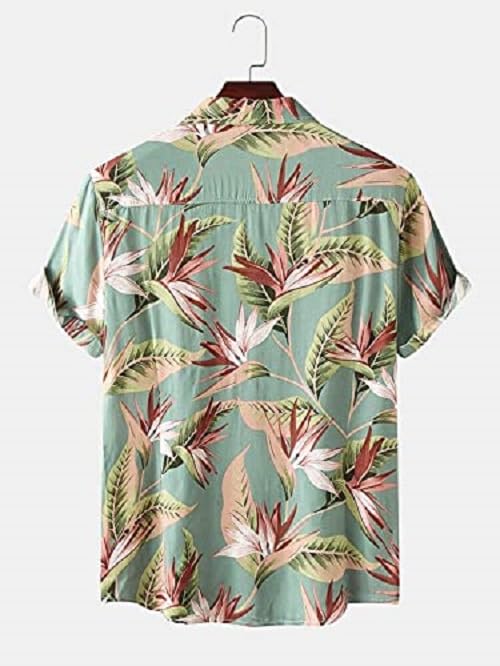 LookMark Men's Poly Cotton Digital Printed Stitched Half Sleeve Shirt(Printed Shirt Garden,Large) Green