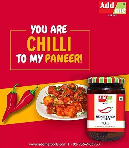 Add Me Red Stuffed Chilli Pickle 500gm Home Made lal mirch mirchi ka Bharwa Indian achar Pickles in Mustard Oil Glass Pack