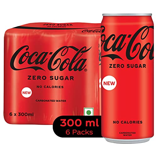 Coca Cola Coke Zero Sugar Cold drink | Soft Drink with No Calories | Zero Sugar Drink | Recyclable Can, 300 ml (Pack of 6)