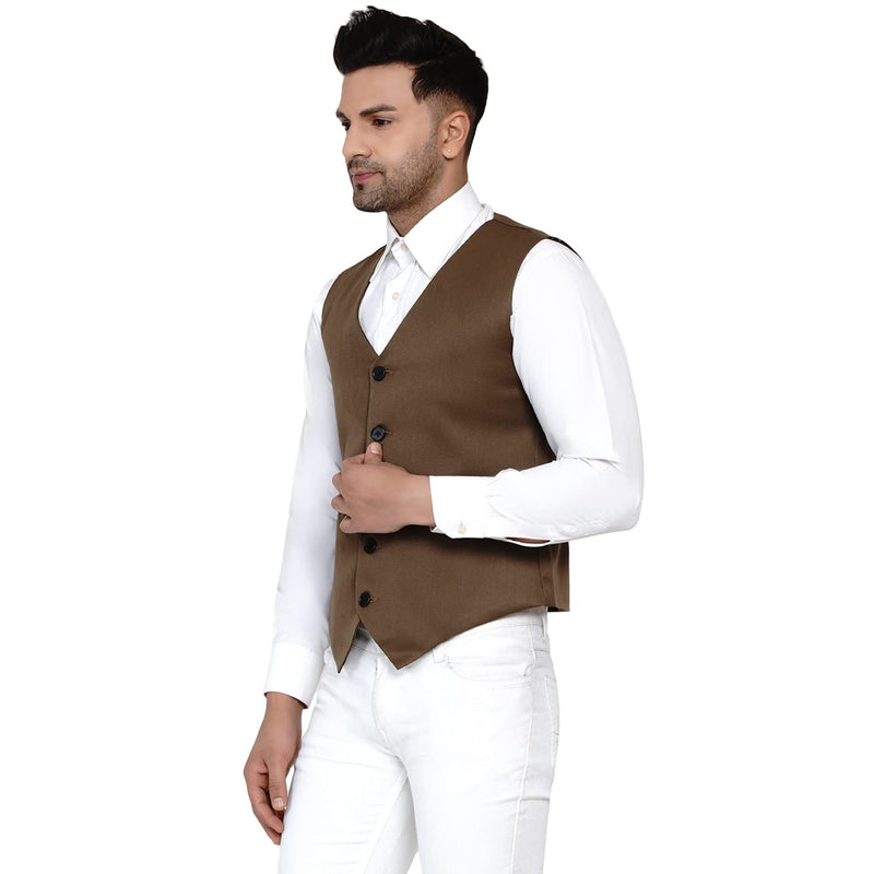 Veera Paridhaan Men's Solid Waistcoat (Brown,Size-40)