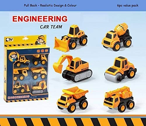 TEC TAVAKKAL Metal Team Car Unbreakable Engineering Automobile Construction Car Toys Set for Children Kids Crane Excavator Road Roller Forklift Mixer Truck Transporter Truck Machine Construction Toys.