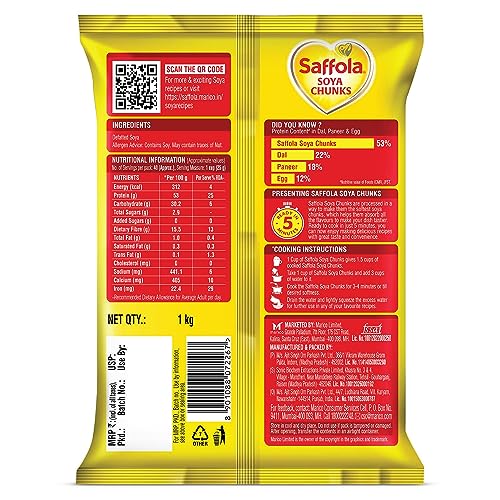 Saffola Soya Chunks, Tender & Juicy, 53% Protein, 1kg