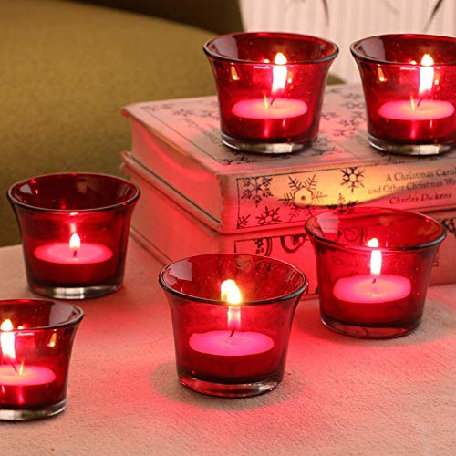 TIED RIBBONS Set of 6 Votive Glass Tealight Candle Holders Glass Votive - Christmas Decorations Items for Home Table Decor Restaurant Office Xmas Gifts (Glass, Red, 6.3 Cm X 4.5 Cm)