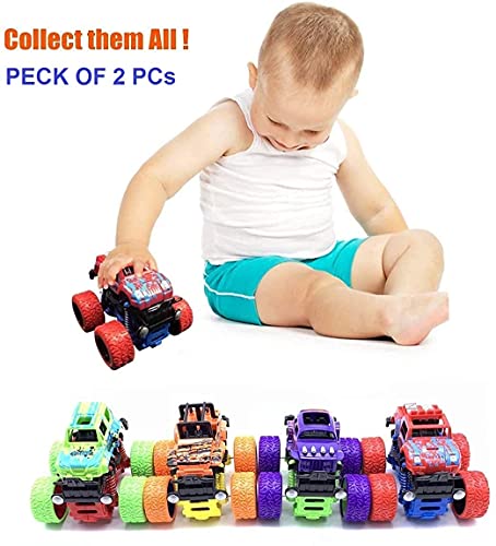 Sky Tech® Big Size Monster Truck Friction Powered 4wd Cars Toys, 360 Degree Stunt Push go Truck for Toddlers Kids Gift (Pack of 2 Car)