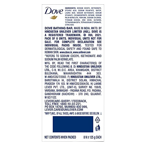 Dove Cream Beauty Bathing Soap Bar 125g (Combo Pack of 8) | With Moisturising Cream for Softer Skin & Body, Nourishes Dry Skin more than Ordinary Soap