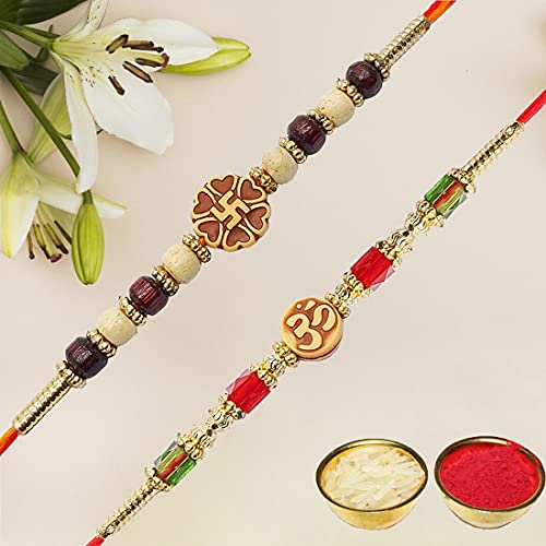 YouBella Rakhi for Brother and Bhabhi Rakhi Set of 2 Jewellery Mens Boys Bracelet Rakhi Combo for Brother, Rakhi Gift for Brother Bhaiyya/Bhai | Rakhi with Roli Chawal