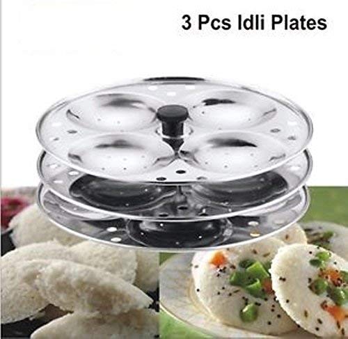 3 Plates Stainless Steel Heavy Quality Idli Stand | Idli Maker Makes 12 Large Size Idlis at Once| Holes for Pressure Cooker, Edly Stand for Home and Kitchen - idlyP23U