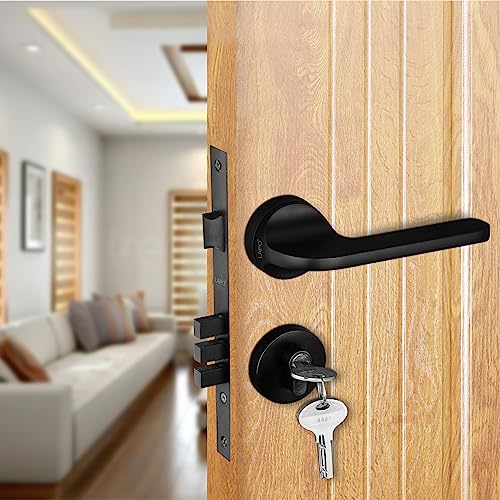 LAPO Luxury Door Locks for Main Door, Door Lock for Bedroom, Mortise Door Lock Set, Door Lock Handle Set with 3 Brass Key for Home, Office, Hotel (Black Finish) Ro-127
