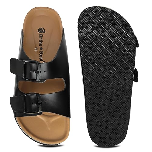 Ortho + Rest Men's Fashionable Cork Sandals | Light weight, Comfortable & Trendy |Adjustable Buckle Straps Casual All Day Wear