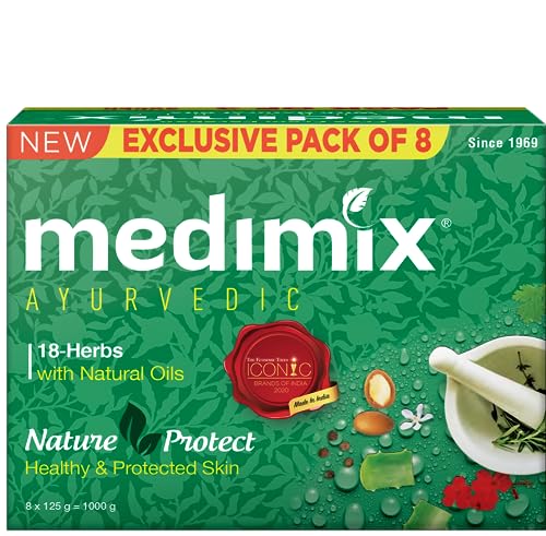 Medimix Ayurvedic Classic 18 Herbs Bathing Soap 125g (Combo Pack of 8) | Natural Oils For Healthy & Protected Skin | Shop Herbal | Natural | Paraben-free & Sulphate-free | 100% Vegan