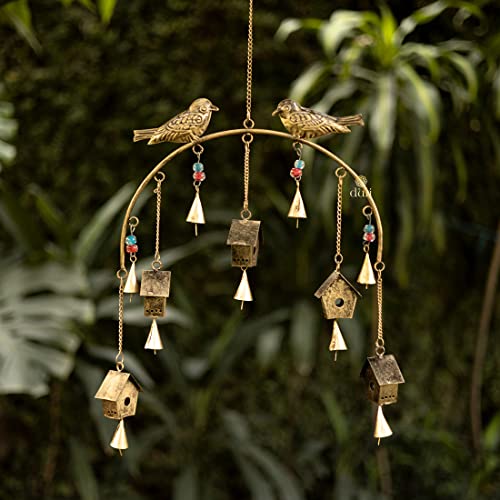 DULI Metal Windchime Wall Hanging, Feng Shui, Wall Art, Wall Decor, PositiveVibes, Rustic Wall Hangings, Wall Art, Diwali Decor, Home Decor, Positive Vibes (MetalWallHanging: Birdhouse)