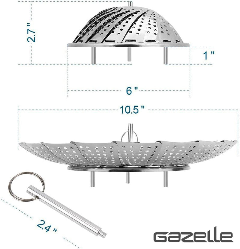 Gazelle Steamer Basket Stainless Steel Vegetable Steamer - Folding Baby Food Steamer for Vegetables Cooking Insert for Veggie Seafood Cooking Expandable Fit Various Pot (Size: Small (5" to 9"))