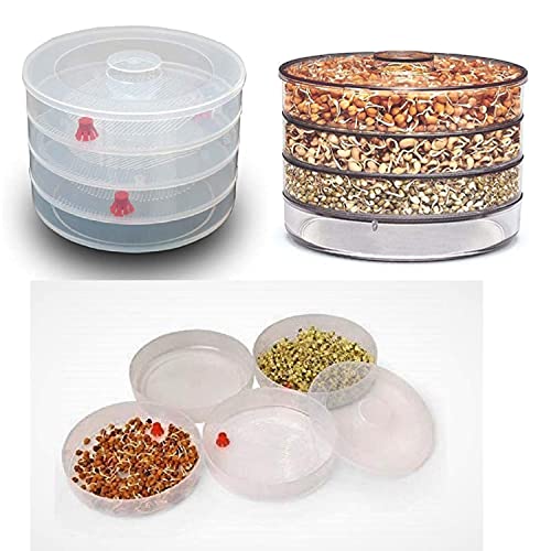 KESI ORNAMENTS Sprout Maker With 4 Compartments For Multi Purpose Use - Plastic Grocery Container Sprouted Grains Seeds Dal Channa Chole Ragi Organic Sprouting Jar (500Ml,4-Layer)…