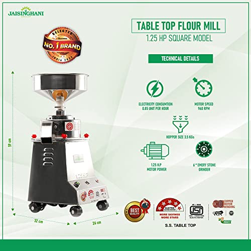 Jaisinghani Group Fully Automatic Domestic Flour Mill Atta Chakki for Domestic use Ghar Ghanti Flour Mill for Masala, Grains Grinder & Pulses (1.25 HP Square Atta Chakki)