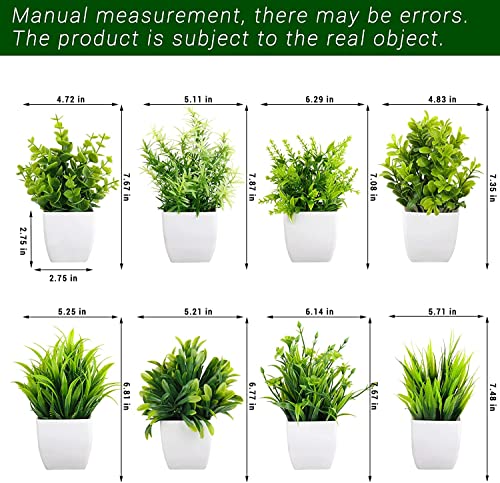 Dekorly Artificial Potted Plants, 8 Pack Artificial Plastic Eucalyptus Plants Small Indoor Potted Houseplants, Small Faux Plants for Home Decor Bathroom Office Farmhouse (Set 0F 8)