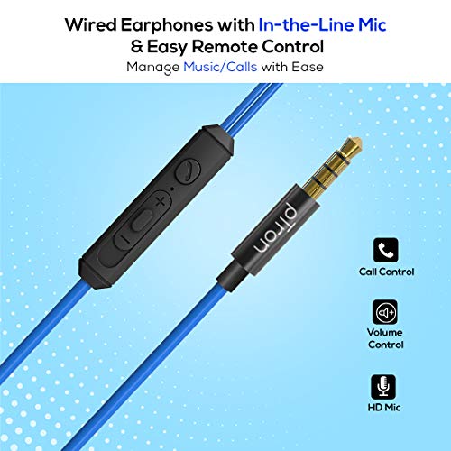 pTron Pride Lite HBE (High Bass Earphones) in Ear Wired Earphones with Mic, 10mm Powerful Driver for Stereo Audio, Noise Cancelling Headset with 1.2m Tangle-Free Cable & 3.5mm Aux - (Blue)