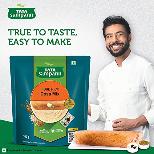 Tata Sampann Fibre Rich Dosa Mix | Ready to Cook Breakfast Mix | Ready in 15 Minutes | Golden, Crispy & Tasty Dosas | Instant Dosa Batter| 500 g