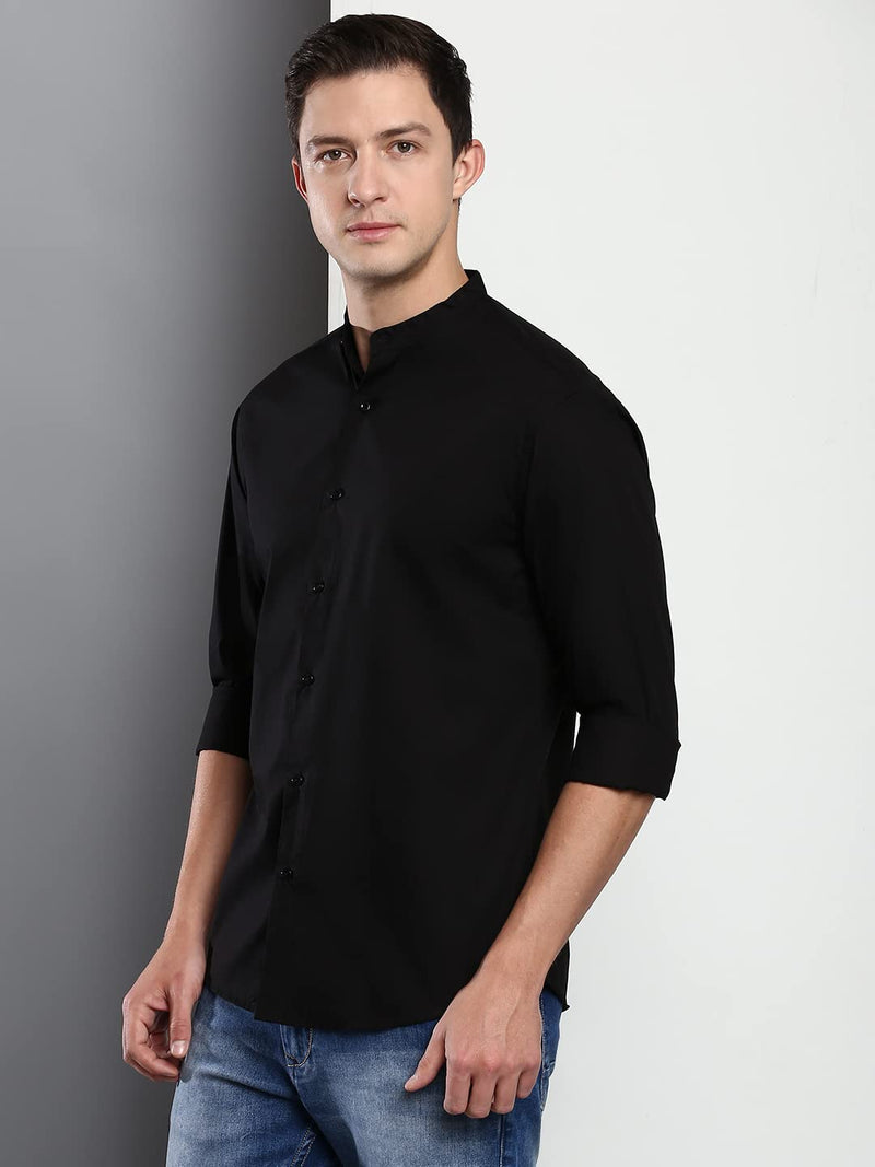 Dennis Lingo Men's Solid Casual Full Sleeves Black Cotton Shirt