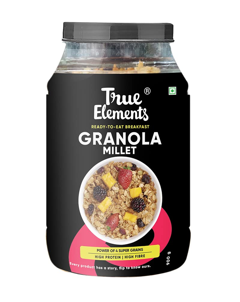 True Elements Millet Granola 900g - Crunchy Millet Granola | With 21% Millets (Jowar & Bajra) | Granola For Breakfast | Healthy Diet Food