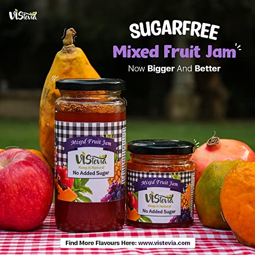 Vistevia Sugar Free Mixed Fruit Jam, Diabetic and Keto Friendly - Sweetened Naturally with Stevia, More Than 60% Fruit Content - Tastes Delicious - Pack of 1 (400G)