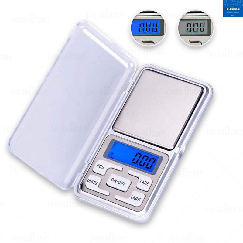 FreshDcart Mini Pocket Weight Scale Digital Jewellery/Chem/Kitchen Small Weighing Machine With Auto Calibration, Tare Full Capacity, Operational Temp 10-30 Degree ( 200 /0.01 G), Silver