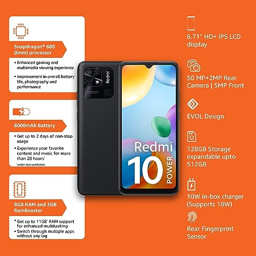 Xiaomi Redmi 10 Power (Power Black, 8GB RAM, 128GB Storage)