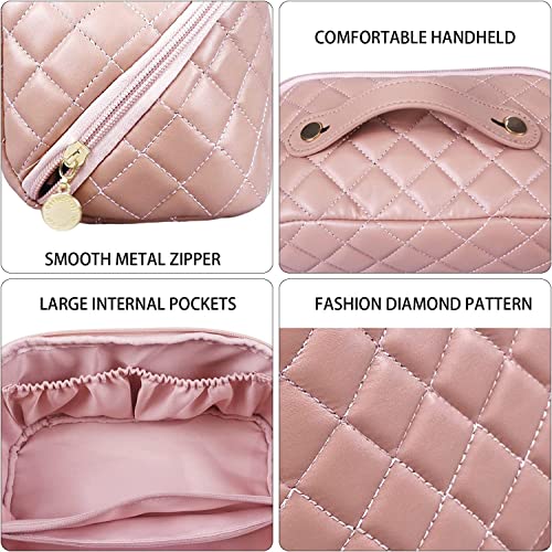 Ghime Cosmetic Bag for Women, Makeup Bag PU Leather Portable and Large Capacity Makeup Storage Bag with Handle and Divider (2. Pink)