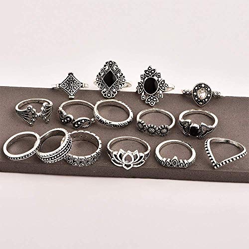 Shining Diva Fashion Base Metal Boho Midi Finger Rings for Women and Girls - Set of 15 (Silver, 11800r)