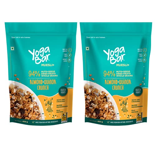 Yogabar Wholegrain Breakfast Muesli - Almond + Quinoa Crunch|Pack of 2 |400gm Each