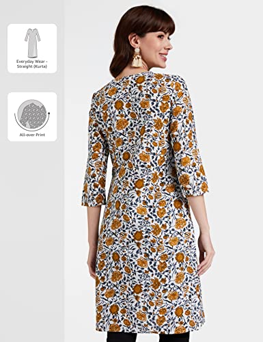 Amazon Brand - Myx Women's Cotton Regular Kurti (PAG 46_Grey Mustard_L)