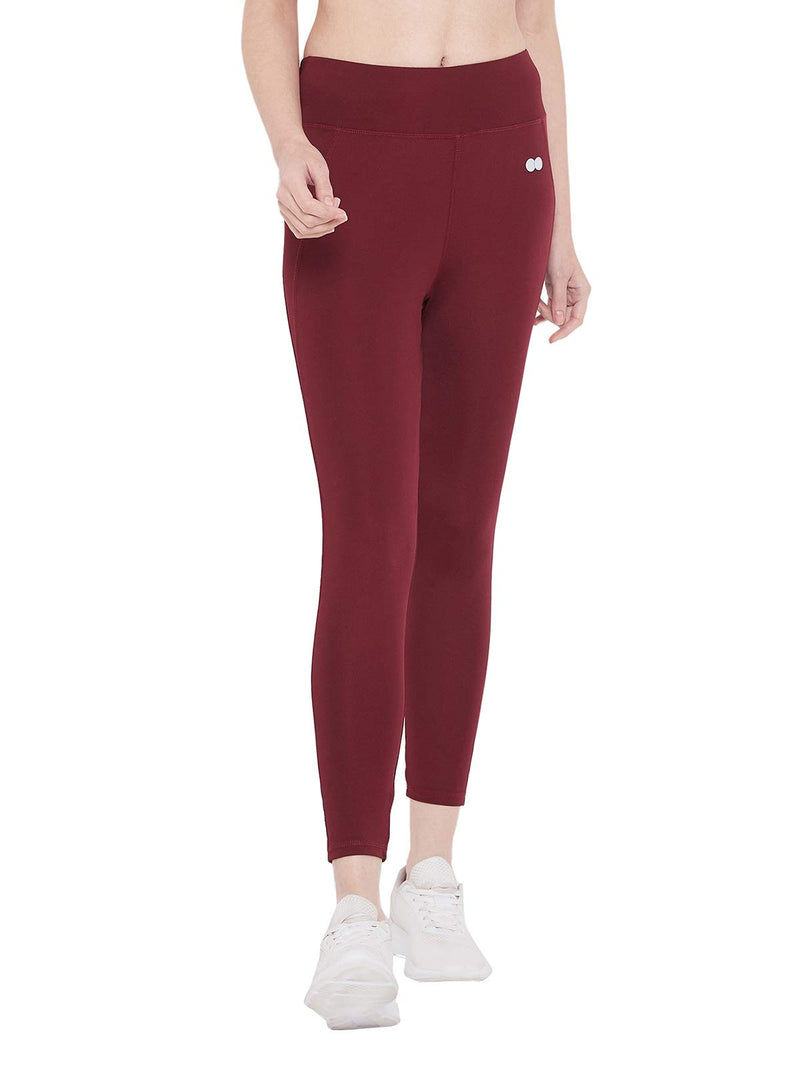 Clovia Women's Active Tights with Wide Elastic Waistband (AB0042A09_Red_M)