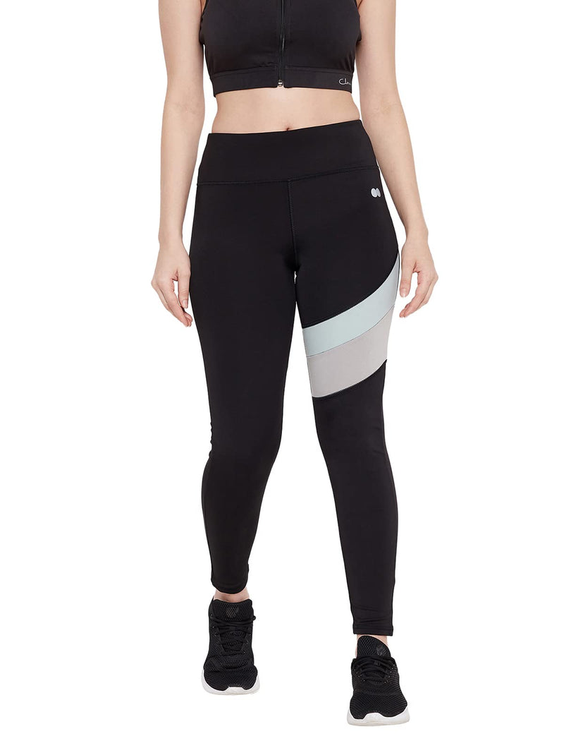 Clovia Women's Activewear Snug Fit Sports Tights with Printed Panel (AB0036B13_Black_M)