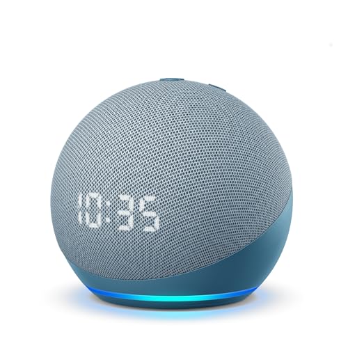 Echo Dot (4th Gen, 2020 release) with clock | Next generation smart speaker with powerful bass, LED display and Alexa (Blue)