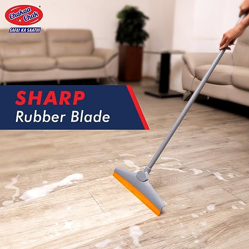 Chakaachak Shine Floor Wiper - Plastic & TPE Blades, with Rod, Grey & Orange, 1 pc