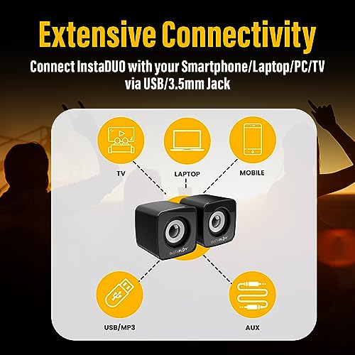 INSTAPLAY Insta Duo 2.0 Multimedia Speaker System Powerful Stereo Sound with Aux Connectivity,USB Powered and Volume Control Supports Laptop/PC/Projector/Tablet/Cellphone