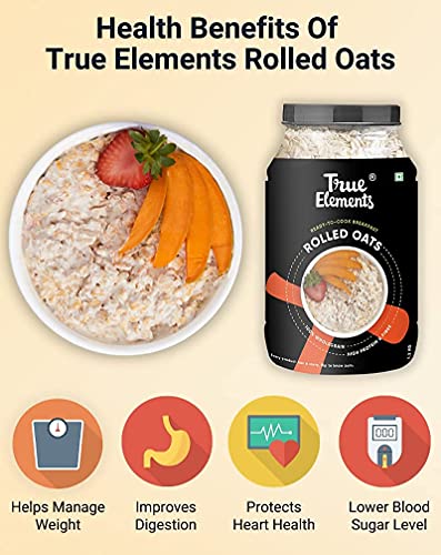 True Elements Rolled Oats 1.2 kg - Gluten Free Oats | Healthy Breakfast Cereal | Diet Food | Keeps you Full till Lunch |100% Wholegrain | Oats for Weight Management | High in protein and Fibre